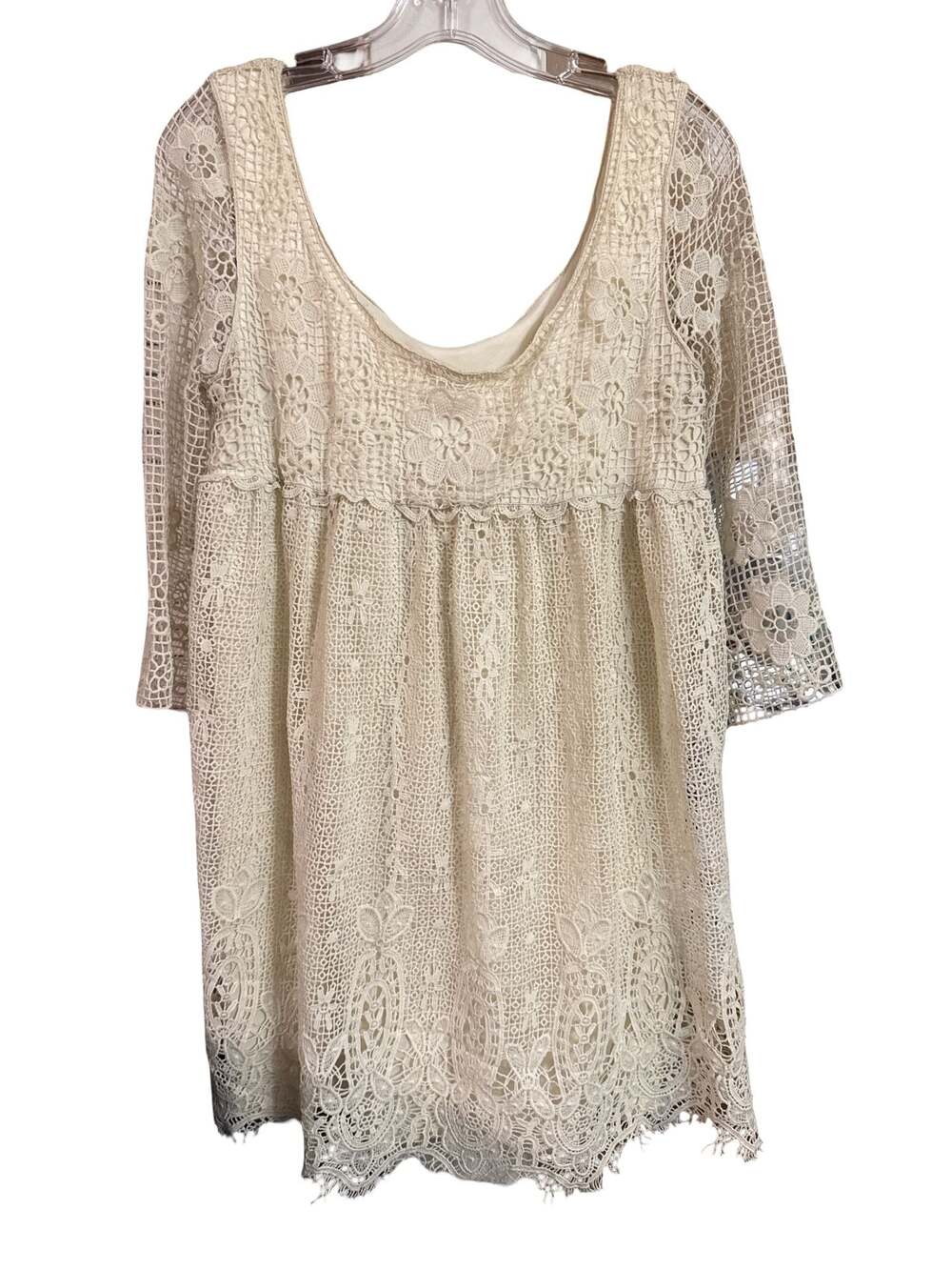 Soieblu Women's Cream Colored Crochet Overlay Boho Style Dress
